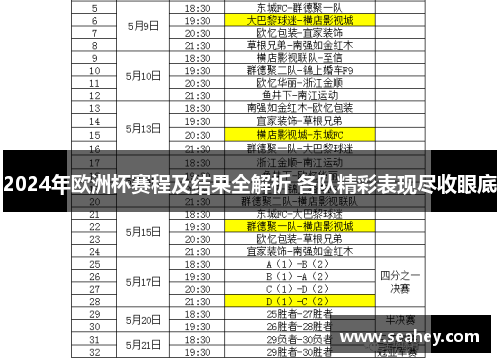 2024年欧洲杯赛程及结果全解析 各队精彩表现尽收眼底